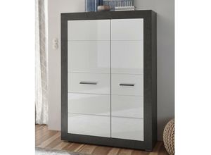 4251581533319 - Lomadox - Highboard Kommode ETON-61 in Hochglanz weiß mit Dark Concret Nb b h t 100 142 35cm - weiß