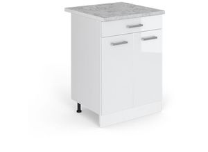 4251421927292 - Schubladenunterschrank R-Line 60 cm Weiß Weiß Hochglanz modern 1 Schublade Arbeitsplatte Vicco