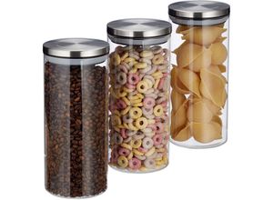 4052025279998 - Vorratsglas 3er Set 13 l luftdicht Edelstahl Deckel für Pasta Müsli & Reis Küchenbehälter transparent - Relaxdays