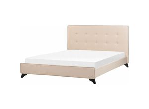 4260580930685 - Beliani - Polsterbett Beige Stoffbezug in Leinenoptik mit Lattenrost 160x200 cm Hohes Kopfteil Gesteppt Holzbeine Modern Schlafzimmer Doppelbett