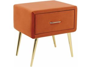 4251682290258 - Beliani - Nachttisch Orange Samt 38 x 46 x 49 cm mit Metallgestell Gold 1 Schublade Rechteckig Aufbewahrung Modern Glamourös Möbel für Schlafzimmer