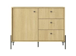 5905351287054 - Furnix - Schrank scandinawa 107 d3s Kommode mit schwarze Metallfüße Scandi Eiche Fischgrät