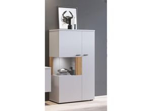 4066075145844 - Lomadox - Highboard 80cm breit mit Beleuchtung grau mit Eiche Rillenoptik ASHBURTON-129 - grau