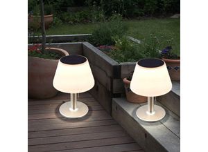 4036812836052 - Expo Börse - Solar Tischleuchte led Gartenlampe weiß Edelstahl Balkonleuchte Terrassenlampe 10x 006W 1800 Kelvin warmweiß DxH 185 x 28 cm 2er Set