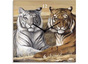 Image of Wanduhr ARTLAND "Tiger Mittagsruhe" Wanduhren Gr. B/H/T: 30 cm x 30 cm x 1,7 cm, Funkuhr, beige (natur) Wanduhren