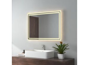 7445605335370 - EMKE Badspiegel LED Badezimmerspiegel mit Beleuchtung IP44 Wasserdicht Wandspiegel 80x60cm Warmweißes Licht