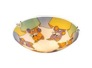 4059157193383 - Kinderlampe Deckenleuchte Deckenlampe Kinderzimmerleuchte mit Tieren Katzen Motiv Glas 2x E27 DxH 30 x 65 cm