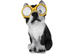 Image of Led Solar Deko Steh Leuchte Hund Brille gelb Figur Außen Strahler Garten Lampe