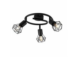 9007371412976 - Deckenleuchte 3 Flammig Spotrondell Käfig Design Deckenlampe Strahler schwarz Spots diamantförmig  3x E14 23 cm