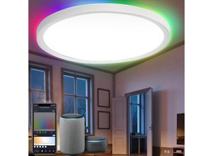 0726505645989 - Tolletour - 24W rgb Deckenleuchte Deckenleuchten Backlight led Deckenlampe IP44 dimmbar bluetooth wifi - Weiß