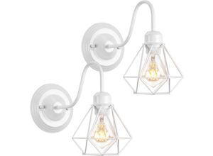 Image of Wandleuchte Vintage, Mini Diamant Form Wamp Lampe im Industri Design, Decor Lampe mit Käfig für Wohnzimmer Esszimmer Weiß 2PCS
