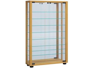 4051814413025 - Holz Glas Vitrine Sammel Glasvitrine Schaukasten Standvitrine Lumo Mini Spiegel (Farbe Buche)