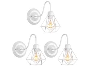 Image of Wandleuchte Vintage, Mini Diamant Form Wamp Lampe im Industri Design, Decor Lampe mit Käfig für Wohnzimmer Esszimmer Weiß 3PCS