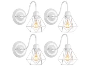 Image of Wandleuchte Vintage, Mini Diamant Form Wamp Lampe im Industri Design, Decor Lampe mit Käfig für Wohnzimmer Esszimmer Weiß 4PCS