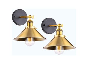 5713310935263 - 2er Wandleuchte Vintage Industrielle Wandlampe aus Metall mit Ø22cm Lampenschirm für Schlafzimmer Wohnzimmer Esszimmer (Gold)