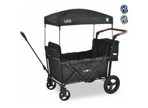 4252023107273 - FableKids Bollerwagen Leo X2Plus mit Dach 2 Sitzplätze Faltbarer Transportwagen XXL-Hecktasche 5-Punkt-Gurt 360° Offroad Räder Fußbremse Oxford 600D