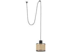 8421776242180 - Faro Lighting - Faro mambo Schwarze zylindrische Rattan-Pendelleuchte Ø210 mit Stecker