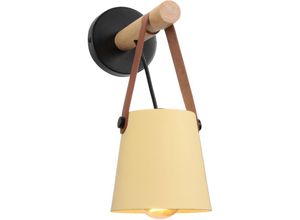 Image of Wandleuchte aus Holz Innen, Moderne Wand Lampe mit Leder Lampenschirm, Eisen Wandbehang Lampe für Schlafzimmer Wohnzimmer Korridor (Gelb)
