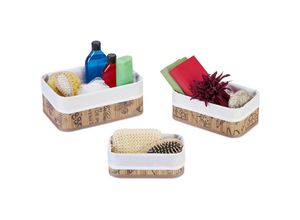 Image of Relaxdays Aufbewahrungskorb 3er Set, Bambus mit Stoffbezug, 3 Größen, Windelkorb, Bad, Kosmetik & Handtücher, weiß/natur