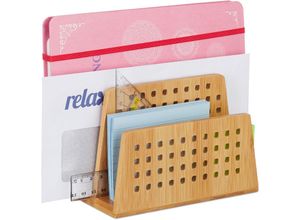 4052025242190 - Relaxdays - Dokumentenhalter Bambus 2 perforierte Fächer praktischer Briefständer Bürobedarf Briefhalter din A5 natur