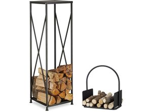 4052025248239 - Relaxdays - 2 teiliges Kaminholz-Set Kaminholzregal für Feuerholz Kaminholzkorb schwarz aus pulverbeschichtetem Stahl black 4052025248239 - Relaxdays - 2 teiliges Kaminholz-Set Kaminholzregal für Feuerholz Kaminholzkorb schwarz aus pulverbeschichtetem Stahl black