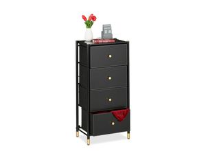 4052025478841 - Relaxdays - Kommode HxBxT 985 x 46 x 30 cm 4 Schubladen Sideboard Stoff & Stahl Schubladenschrank schwarz gold