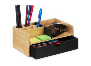 4052025479770 - Relaxdays - Schreibtisch Organizer 1 Schublade 9 Fächer Bambus HxBxT 10 x 25 x 155 cm Büroorganizer natur schwarz