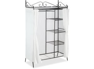 4052025964832 - Relaxdays - Metall Garderobe country 172 x 105 x 45 cm HxBxT Landhausstil Kleiderschrank mit Stoffvorhang schwarz-weiß