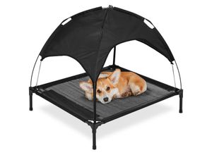 4052025427092 - Hundeliege mit Dach erhöhtes Hundebett bis 35 kg hbt 88 x 90 x 81 cm Hunde Outdoorliege Garten schwarz - Relaxdays