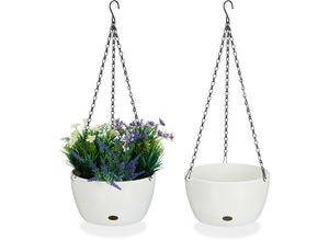 4052025453121 - Relaxdays Blumenampel mit Wasserspeicher 2er Set HxD 60 x 24 cm außen & innen hängender Blumentopf Kunststoff weiß