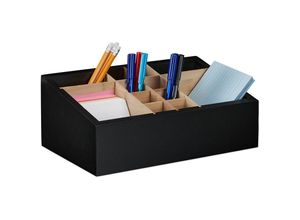 4052025476908 - Relaxdays - Schreibtisch Organizer 12 Fächer verstellbar Bambus & mdf Badorganizer hbt 12 x 30 x 18 cm schwarz natur