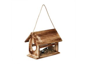 4052025477295 - Relaxdays - Vogelfutterhaus Holz zum Aufhängen Futterspender Wildvögel Vogelfutterstation HxBxT 24 x 30 x 21 cm braun