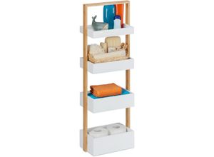 4052025314613 - Badregal 4 Ablagen Bambus & mdf Badezimmer Aufbewahrung schmales Ablageregal hbt 88x30x18 cm weiß natur - Relaxdays