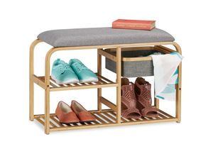 4052025305635 - Schuhbank mit Sitzfläche gepolstert Flur & Garderobe schmal Bambus Sitzbank HxBxT 45x69x30 cm grau natur - Relaxdays