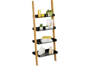 4052025485450 - Leiterregal 4 Ablagen HxBxT 145 x 56 x 30 cm Bambus mdf Bücherregal Badezimmer Regal natur schwarz - Relaxdays