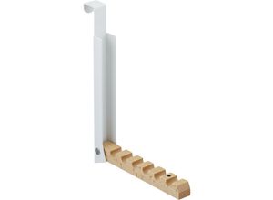 4052025377359 - Relaxdays Türgarderobe klappbar zum Einhängen Türhaken für 6 Kleiderbügel Metall & Holz Haken für 2 cm Türfalz weiß