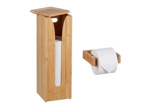 4052025485290 - Relaxdays - Toilettenpapierhalter Set Bambus 4 Rollen WC-Rollenhalter Wandmontage & Ersatzrollenhalter stehend natur