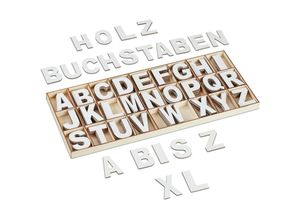 4052025477455 - Holzbuchstaben Set 208-tlg Großbuchstaben a-z Deko-Buchstaben zum Basteln & Bemalen mit Box weiß - Relaxdays