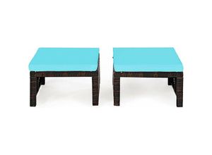 0736542308181 - 2 Tabouret de Jardin Résine Tressée en Rotin pe avec Coussin Gris pour Terrasse et Piscine 49 x 40 x 33 cm Turquoise - Costway