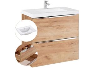 4251581582881 - Lomadox - Waschtisch-Unterschrank 60cm mit Keramik-Waschbecken TOSKANA-56 in Wotaneiche b h t ca 61 61 46 cm