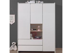 4251581541864 - Kleiderschrank weiß 3-trg SLIGO-12 Kinderzimmer Jugendzimmer Schrank - Stellmaß B H T 133 190 55cm - weiß