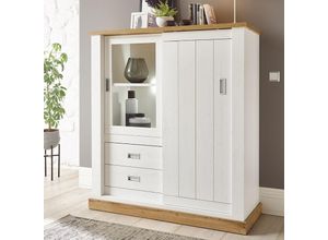 4251581584793 - Highboard OSIMO-61 in Pinie Weiß mit Absetzungen in Wotan Eiche - B H T 126 140 50 cm - weiß