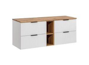 4066075115649 - Lomadox - Doppelwaschtisch-Unterschrank 140cm in weiß mit Eiche Nb gerillte Front ADELAIDE-56-WHITE - weiß