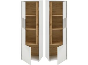 4066075004011 - Vitrinenschrank Esszimmer CRISP-61 in weiß mit Absetzungen in Wotan Eiche Nb B H T ca 50 155 40 cm - braun