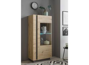 4066075003960 - Lomadox - Beleuchteter Vitrinenschrank CARDIFF-61 in Eiche Artisan Nb mit Absetzungen in Graphit grau b h t ca 72 154 40 cm - braun