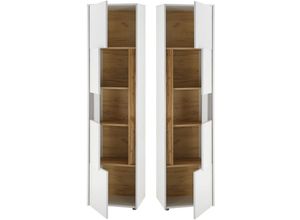 4066075004004 - Wohnzimmer Vitrinenschrank CRISP-61 in weiß mit Absetzungen in Wotan Eiche Nb B H T ca 50 197 40 cm - braun