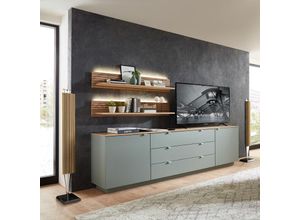 4066075137900 - Lomadox - tv Sideboard Set mit Wandregalen Fernsehschrank grün mit Eiche Breite 240 cm CUST-36 inkl led Beleuchtung - grün