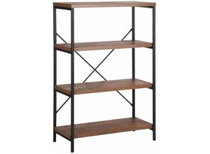 4251682225373 - Regal Dunkler Holzfarbton mdf Platte Pulverbeschichteter Stahl 122 x 80 x 37 cm Industrieller Stil 4 Fächer Viel Stauraum Praktisch Wohnzimmer