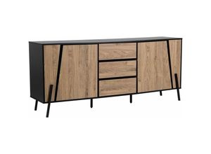 4260624113982 - Beliani - Sideboard Heller Holzfarbton Schwarz Spanplatte Pulverbeschichtetes Metall 75 x 177 x 40 cm Modern Drei Schubladen Viel Stauraum Wohnzimmer