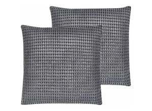 4251682267762 - Dekokissen 2er Set Grau Polyester-Füllung abnehmbarer Bezug aus Samtstoff 45x45 cm geometrisches Muster Accessories Wohn- u Schlafzimmer